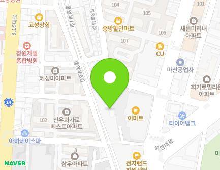 38 Jungangbuk 6-gil, Masanhappo-gu, Changwon-si, Gyeongsangnam-do, Republic of Korea Map