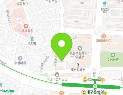 65-1 Sincheondong-ro 88-gil, Suseong-gu, Daegu, Republic of Korea Map